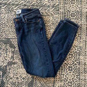 PAIGE Raw Hem Skinny Jeans with Ripped Knee